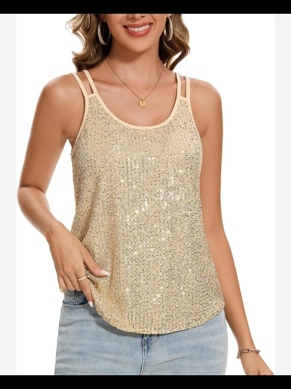 Gold Sequin Tank Top Sparkle Sz Small Mint Limit Shimmer Holiday Going Out Party - Picture 1 of 5